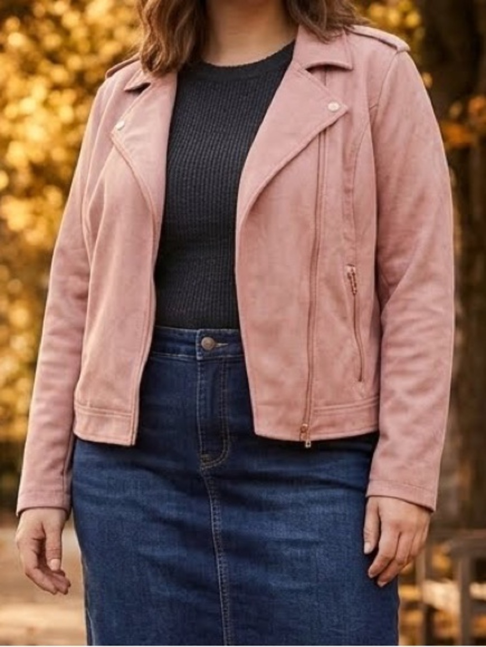 A New Day Faux Suede Moto Jacket Dusty Pink Rose Gold Hardware Size XL